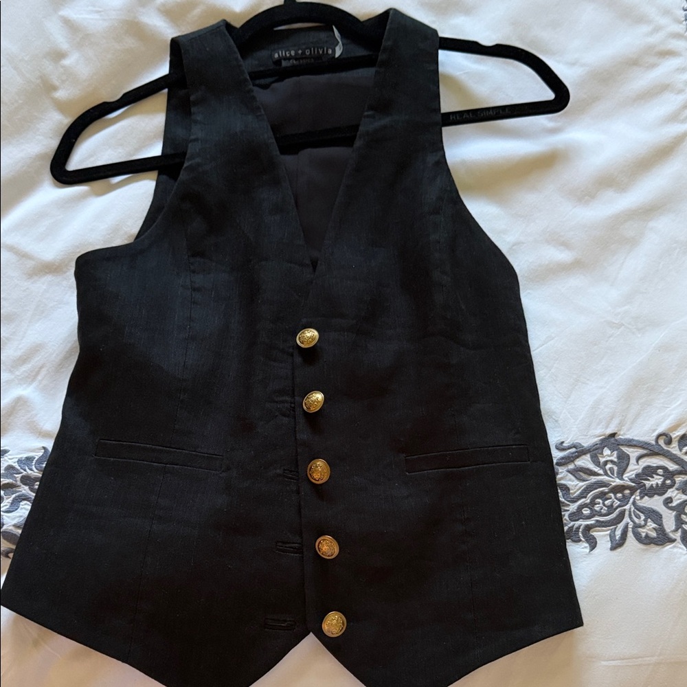 Alice + Olivia Black Vest with Gold Buttons mazzie vest
